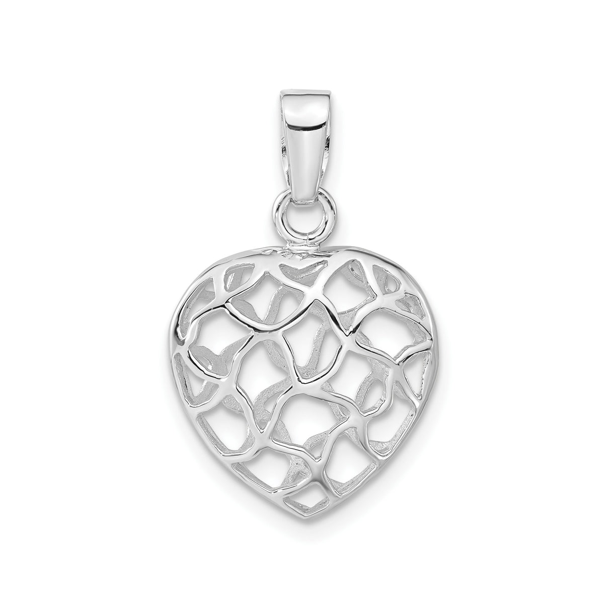 Sterling Silver Heart Pendant with Openwork Abstract Design, Minimalist Romantic Jewelry for Women