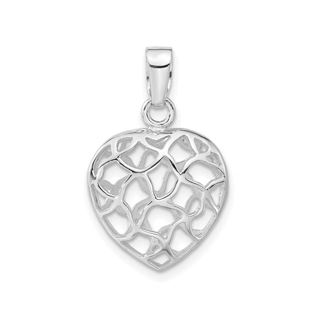 Sterling Silver Heart Pendant with Openwork Abstract Design, Minimalist Romantic Jewelry for Women