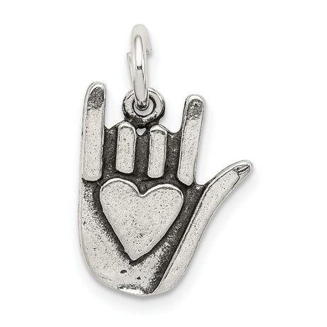 Antiqued Sign Language Charm Pendant in Real 925 Sterling Silver