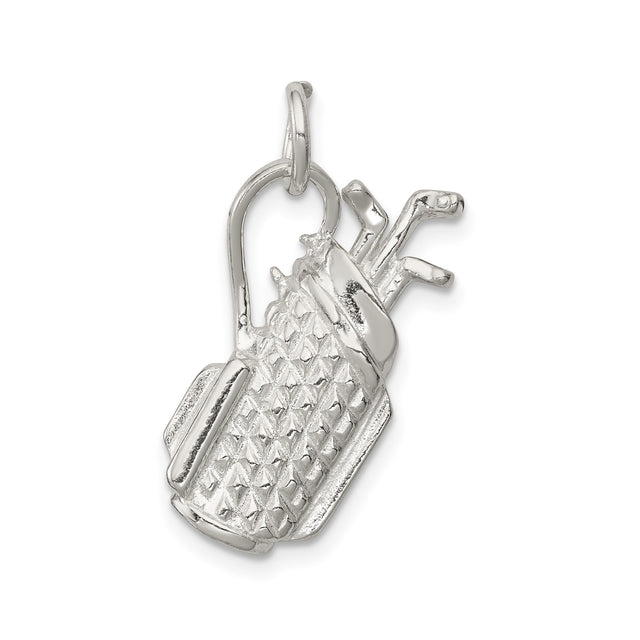 Sterling Silver Golf Bag Charm Pendant with Clubs, Textured Sports Design for Golf Lovers