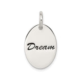 Sterling Silver Oval Pendant with Dream Engraving, Minimalist Motivational Charm