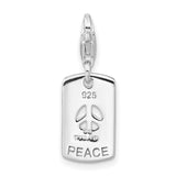 Sterling Silver Peace Sign Pendant Charm with Cubic Zirconia, Boho Minimalist Style