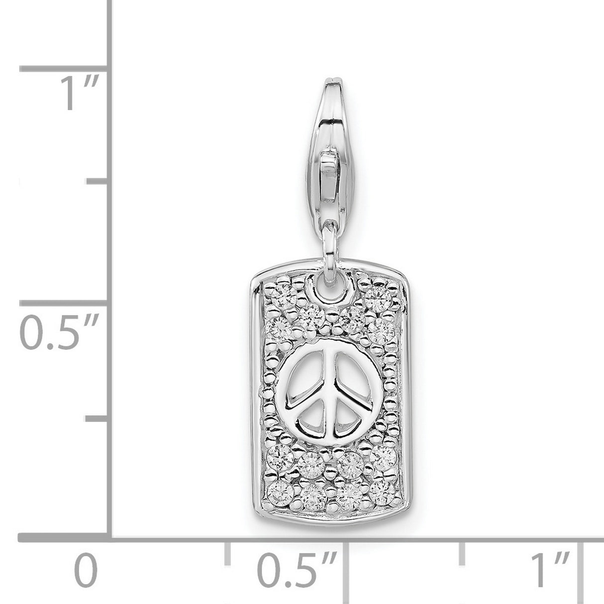 Sterling Silver Peace Sign Pendant Charm with Cubic Zirconia, Boho Minimalist Style