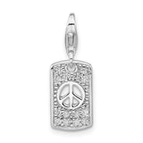 Sterling Silver Peace Sign Pendant Charm with Cubic Zirconia, Boho Minimalist Style