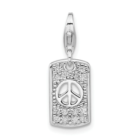 Sterling Silver Peace Sign Pendant Charm with Cubic Zirconia, Boho Minimalist Style