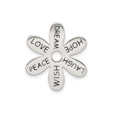 Sterling Silver Flower Pendant with Love, Peace, Hope, Wish, Dream, and Laugh Words for Women