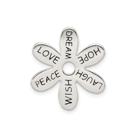Sterling Silver Flower Pendant with Love, Peace, Hope, Wish, Dream, and Laugh Words for Women