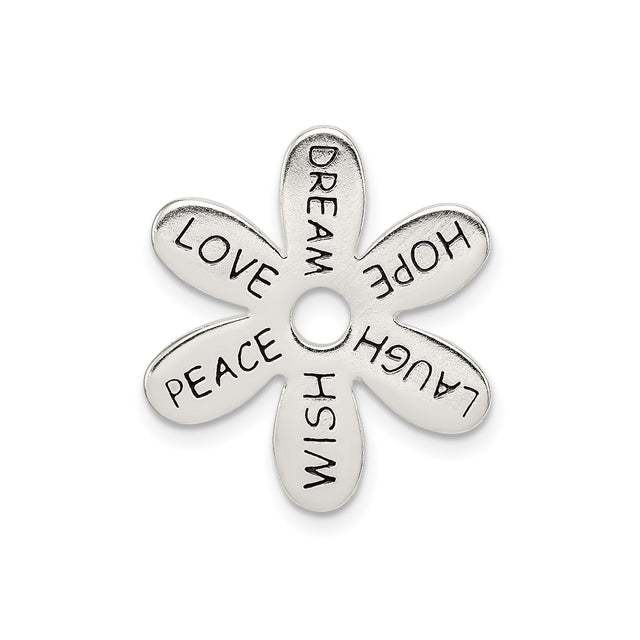Sterling Silver Flower Pendant with Love, Peace, Hope, Wish, Dream, and Laugh Words for Women
