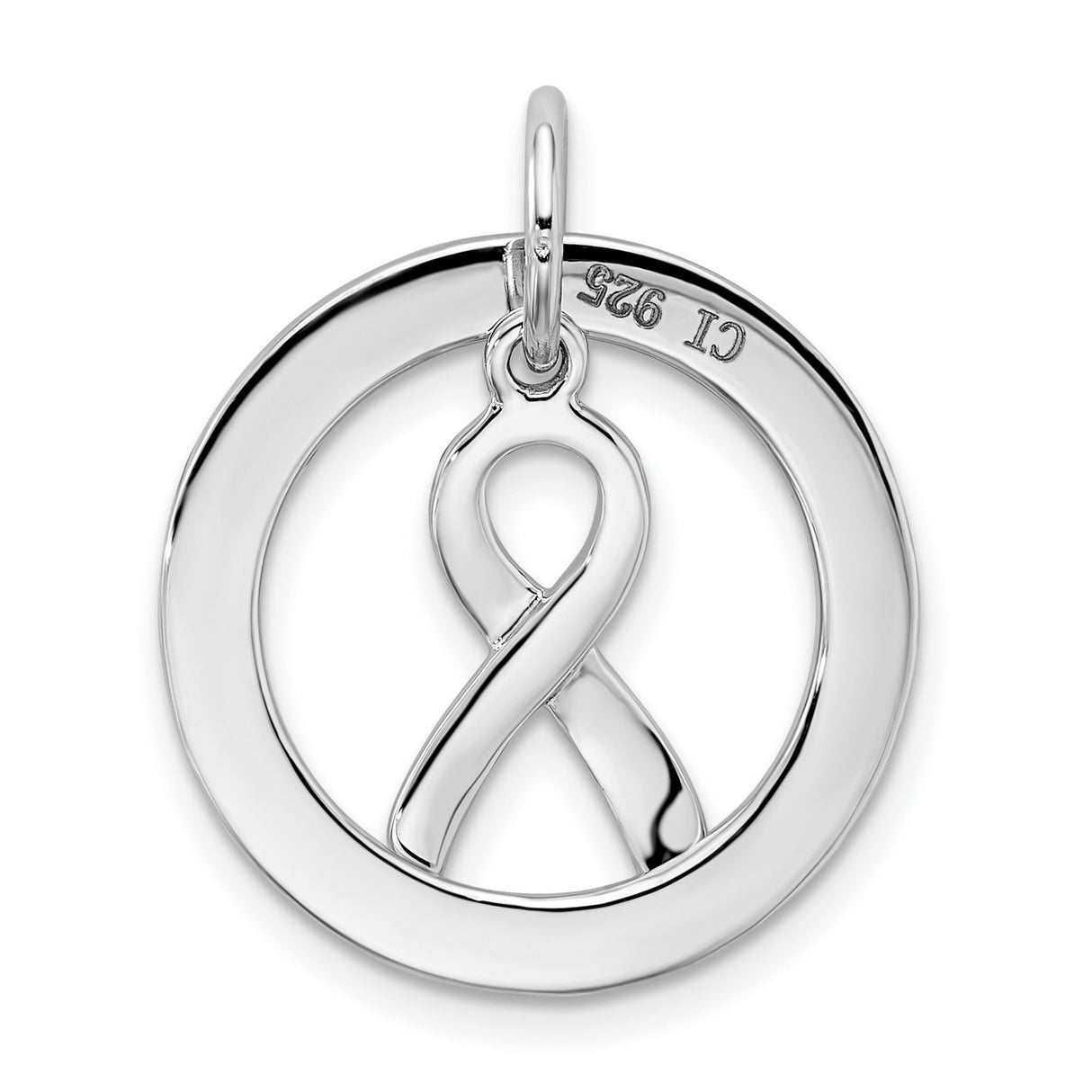 Sterling Silver Hope Ribbon Pendant with Circle Frame, Cancer Awareness Charm