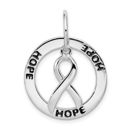 Sterling Silver Hope Ribbon Pendant with Circle Frame, Cancer Awareness Charm