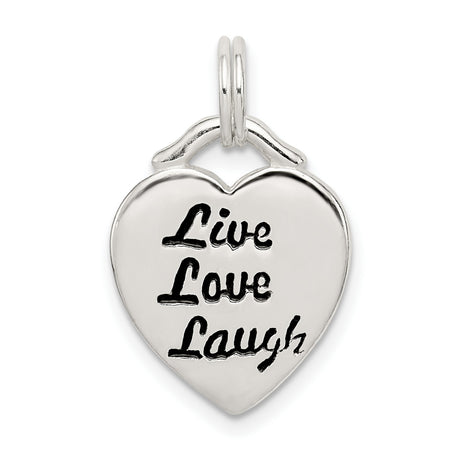 LIVE LAUGH LOVE Heart Charm Pendant in Real 925 Sterling Silver