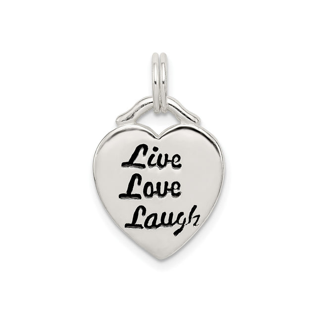 Sterling Silver Heart Pendant with Live Love Laugh Quote, Inspirational Jewelry for Women