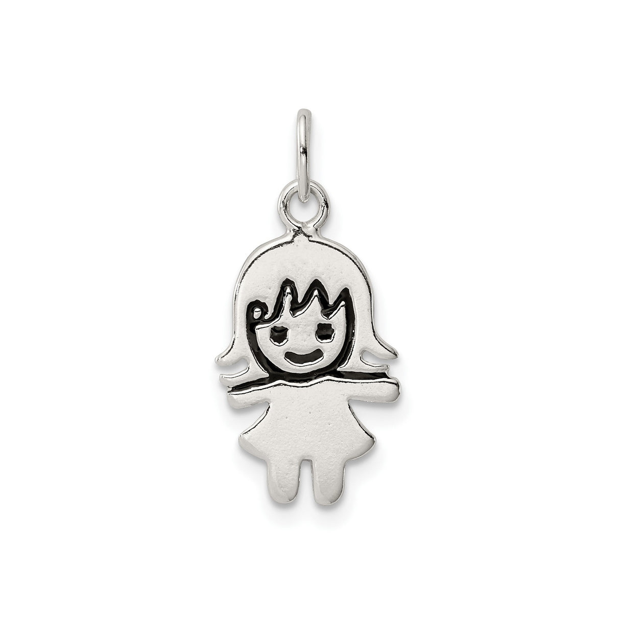 Sterling Silver Girl Charm Pendant, Cartoon Style Symbol of Motherhood, Love, and Family