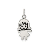 Sterling Silver Girl Charm Pendant, Cartoon Style Symbol of Motherhood, Love, and Family