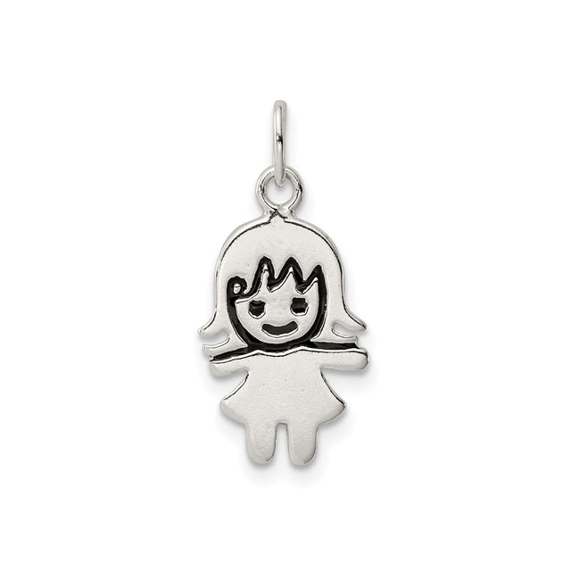 Sterling Silver Girl Charm Pendant, Cartoon Style Symbol of Motherhood, Love, and Family