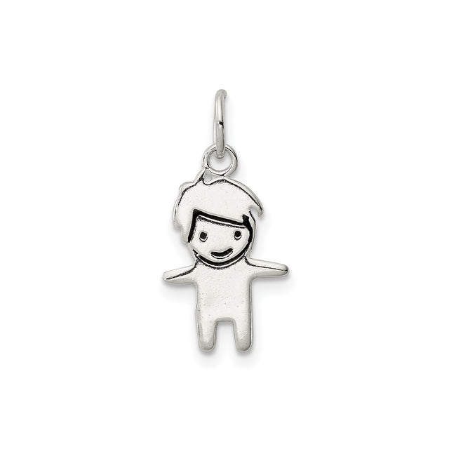 Sterling Silver Boy Charm Pendant, Cartoon Silhouette Design, Family Keepsake Jewelry