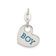 Sterling Silver Heart Charm with Blue Enamel Boy Engraving, Mother and Son Keepsake Pendant