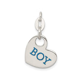 Sterling Silver Heart Charm with Blue Enamel Boy Engraving, Mother and Son Keepsake Pendant