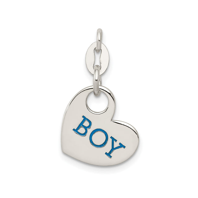 Sterling Silver Heart Charm with Blue Enamel Boy Engraving, Mother and Son Keepsake Pendant