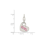 Sterling Silver Girl Charm Pendant with Pink Enamel Heart Design, Feminine Keepsake Jewelry