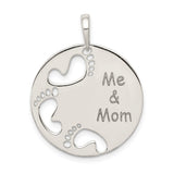 Sterling Silver Pendant with Cutout Footprints and Sentimental Me and Mom Quote