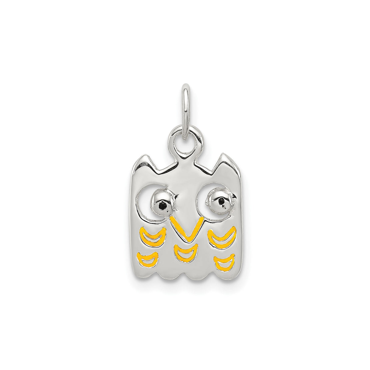 Sterling Silver Owl Pendant with Yellow Enamel, Stylized Animal Design for Women or Unisex Wear