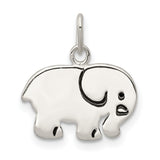 Sterling Silver Elephant Pendant Charm, Polished Animal Jewelry Symbolizing Wisdom and Strength