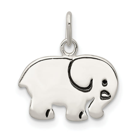 Sterling Silver Elephant Pendant Charm, Polished Animal Jewelry Symbolizing Wisdom and Strength