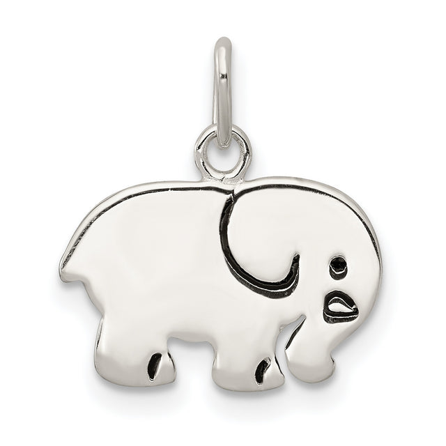 Sterling Silver Elephant Pendant Charm, Polished Animal Jewelry Symbolizing Wisdom and Strength