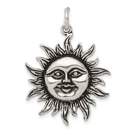 Sterling Silver Sun Face Pendant with Radiant Rays, Celestial and Bohemian Style