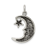 Sterling Silver Crescent Moon and Star Pendant with Face Detail, Celestial Astrology Charm