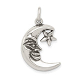 Sterling Silver Crescent Moon and Star Pendant with Face Detail, Celestial Astrology Charm