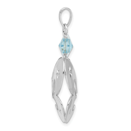 Sterling Silver Butterfly Pendant with Starburst Cutout and Blue Glass Star Accent