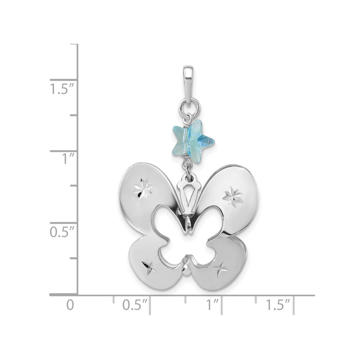 Sterling Silver Butterfly Pendant with Starburst Cutout and Blue Glass Star Accent