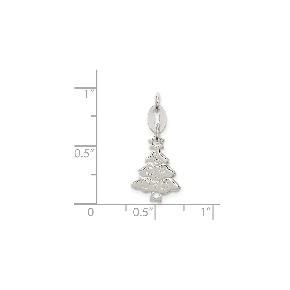 Sterling Silver Christmas Tree Charm Pendant with Star, Embossed Holiday Design