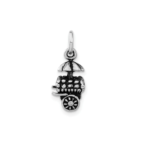 Sterling Silver Popcorn Cart Charm Pendant with Umbrella, Retro Carnival Theme
