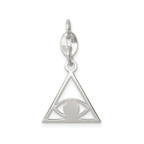 Sterling Silver Triangle Pendant with Open Eye of Providence and Sacred Geometry Design