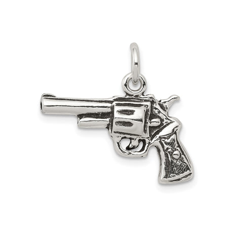Sterling Silver Revolver Pendant, Western Handgun Charm in Biker Style for Men or Unisex Wear