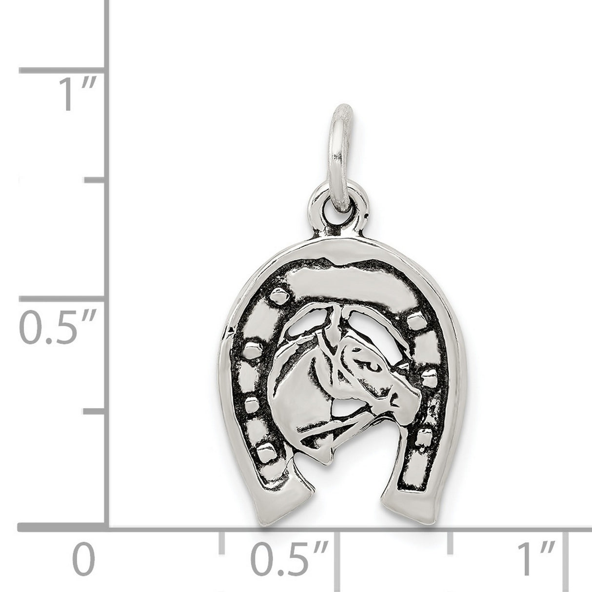 Antiqued Horse Shoe Horse Charm Pendant in Real 925 Sterling Silver