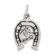 Antiqued Horse Shoe Horse Charm Pendant in Real 925 Sterling Silver