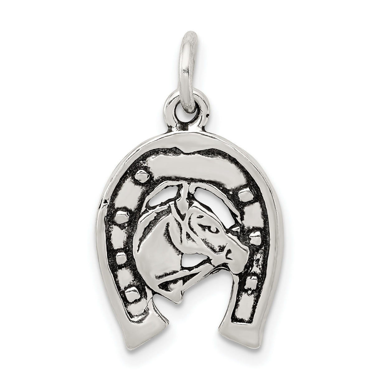 Antiqued Horse Shoe Horse Charm Pendant in Real 925 Sterling Silver