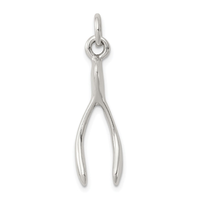 Sterling Silver Wishbone Pendant Charm, Polished Minimalist Symbol of Hope and Good Luck