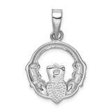 Sterling Silver Claddagh Pendant with Lab Created Blue Opal Heart, Celtic Irish Symbol