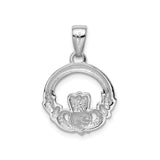 Sterling Silver Claddagh Pendant with Cubic Zirconia, Irish Celtic Heart Crown Hands Design