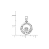 Sterling Silver Claddagh Pendant with Cubic Zirconia, Irish Celtic Heart Crown Hands Design