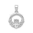 Sterling Silver Claddagh Pendant with Cubic Zirconia, Irish Celtic Heart Crown Hands Design