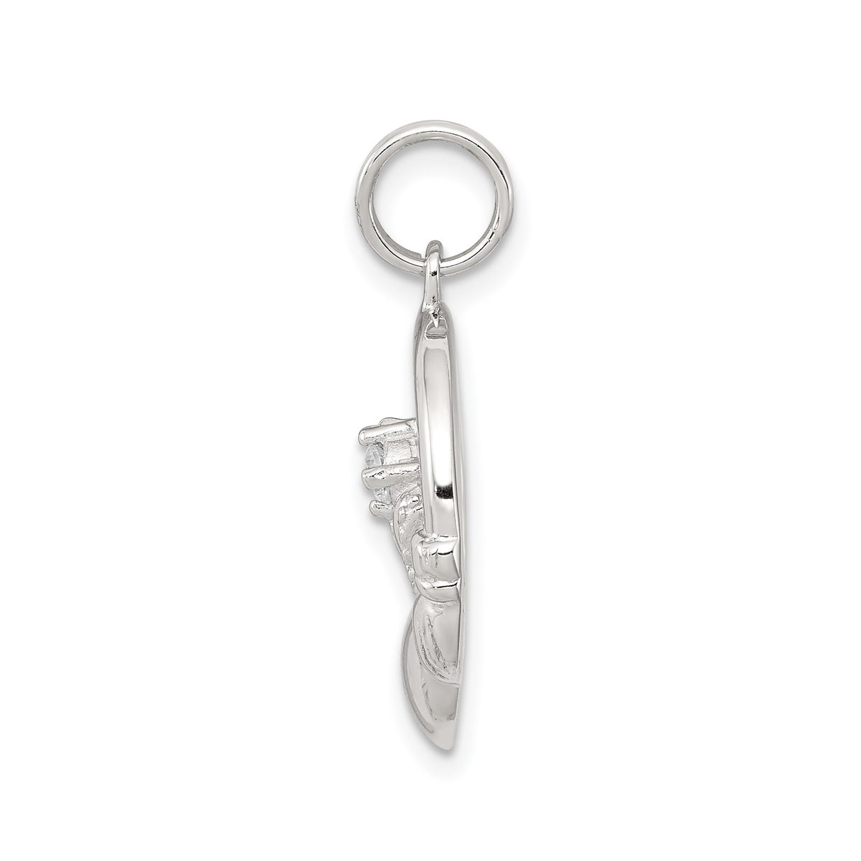 Sterling Silver Claddagh Pendant with Cubic Zirconia, Irish Heart Crown Hands Symbol for Women