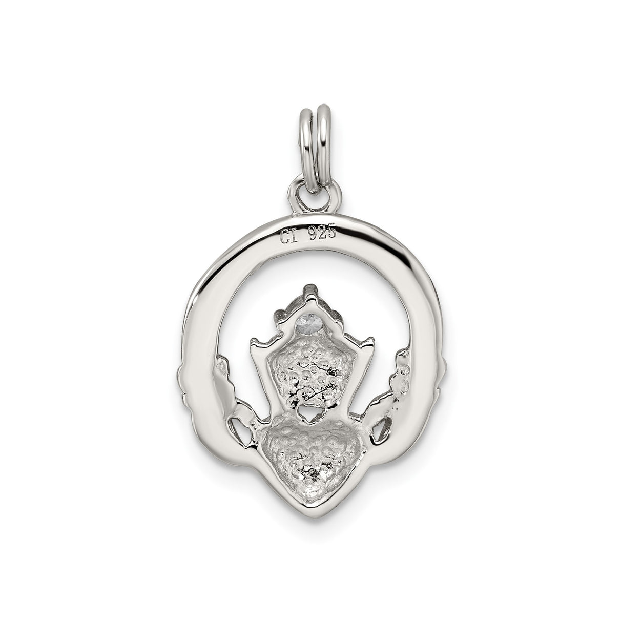 Sterling Silver Claddagh Pendant with Cubic Zirconia, Irish Heart Crown Hands Symbol for Women