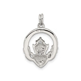 Sterling Silver Claddagh Pendant with Cubic Zirconia, Irish Heart Crown Hands Symbol for Women