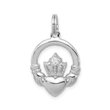 Sterling Silver Claddagh Pendant with Cubic Zirconia, Irish Heart Crown Hands Symbol for Women